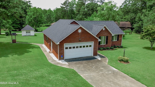 103 Loblolly Dr, Plymouth, NC 27962 - view of front of house with concrete driveway, brick siding, a front yard, and an attached garage