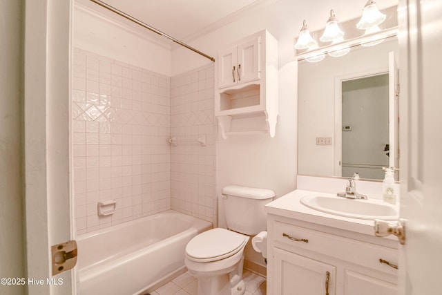 103 Loblolly Dr, Plymouth, NC 27962 - bathroom with toilet, vanity, ornamental molding, tile patterned flooring, and shower / bathtub combination