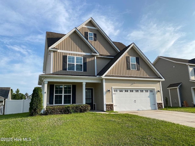 102 Periwinkle St, Burgaw, NC 28425 - craftsman-style home featuring board and batten siding, concrete driveway, stone siding, and covered porch