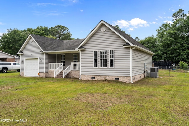 120 Ruby Rd, Goldsboro, NC 27534 - single story home featuring crawl space, a porch, roof with shingles, a garage, and central AC unit