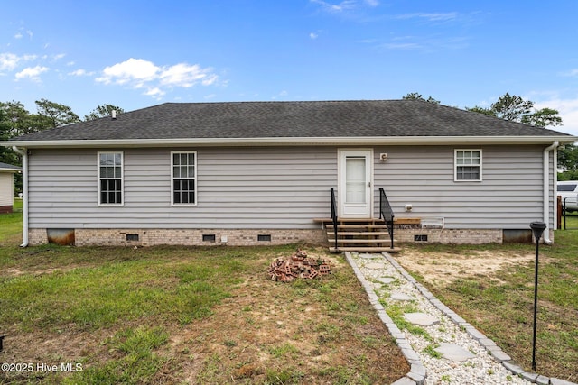 120 Ruby Rd, Goldsboro, NC 27534 - rear view of property with crawl space, entry steps, a lawn, and roof with shingles