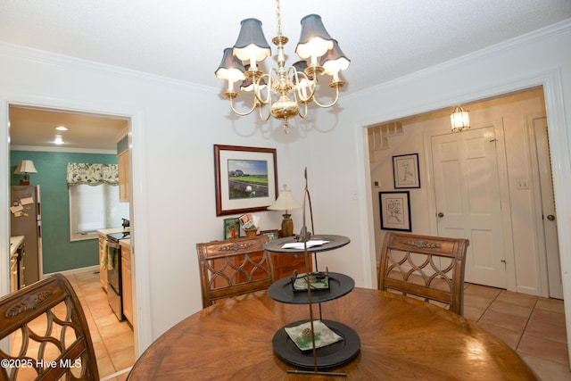 190 Palmetto Rd Unit 20, Pinehurst, NC 28374 - dining area featuring light tile patterned floors, a chandelier, and crown molding
