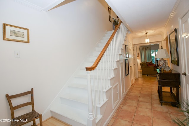 190 Palmetto Rd Unit 20, Pinehurst, NC 28374 - stairs with crown molding and tile patterned floors