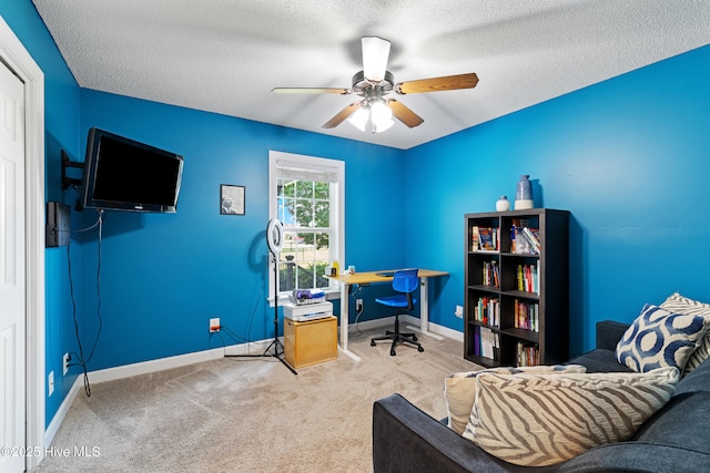 202 Brookside Way, Pikeville, NC 27863 - office space featuring carpet floors, ceiling fan, baseboards, and a textured ceiling