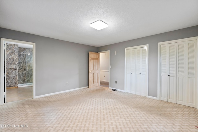 280 Cornwallis Rd, Teachey, NC 28464 - unfurnished bedroom featuring carpet floors, two closets, a textured ceiling, and ensuite bath