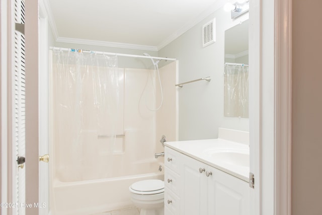 2525 Flint Dr, Wilmington, NC 28401 - bathroom with vanity, crown molding, toilet, and shower / tub combo