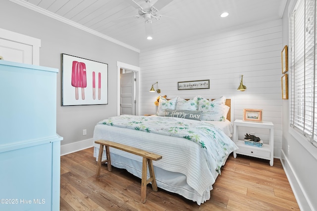 1044 Ocean Blvd W, Supply, NC 28462 - bedroom featuring recessed lighting, baseboards, hardwood / wood-style floors, crown molding, and a ceiling fan