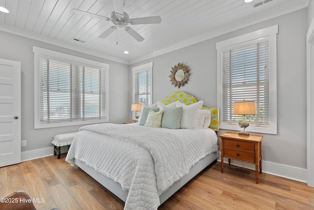 1044 Ocean Blvd W, Supply, NC 28462 - bedroom featuring crown molding, baseboards, light wood finished floors, recessed lighting, and a ceiling fan