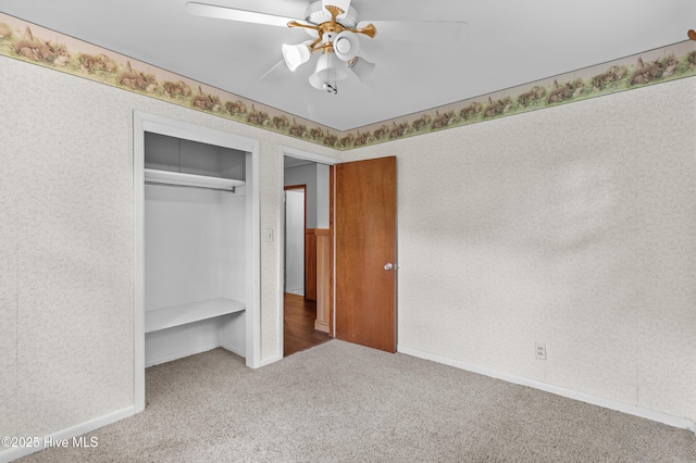 350 Toulon Dr, Wilmington, NC 28405 - unfurnished bedroom with carpet flooring, a closet, and ceiling fan