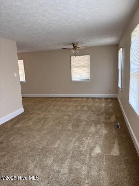 908 E 7th St, Lumberton, NC 28358 - spare room featuring carpet flooring, a textured ceiling, plenty of natural light, and ceiling fan