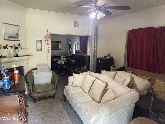 136 Avoca Farm Rd, Merry Hill, NC 27957 - living room featuring carpet flooring and a ceiling fan