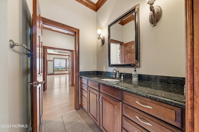 6424 River Vista Dr, Wilmington, NC 28412 - bathroom with vanity, crown molding, and tile patterned floors
