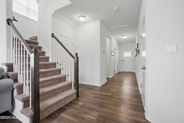 122 Mill Run Loop, South Mills, NC 27976 - entryway featuring stairway, dark wood-type flooring, and baseboards