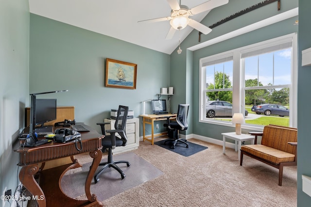 6005 Otter Tail Trl, Wilmington, NC 28412 - carpeted office featuring lofted ceiling and a ceiling fan