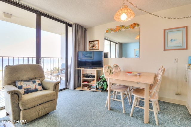 1615 Lake Park Blvd S Unit 307, Carolina Beach, NC 28428 - carpeted dining area featuring a textured ceiling and floor to ceiling windows