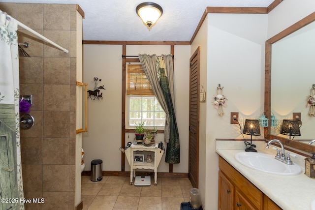 108 Western Trl, Carthage, NC 28327 - full bathroom with vanity, a tile shower, tile patterned floors, and baseboards