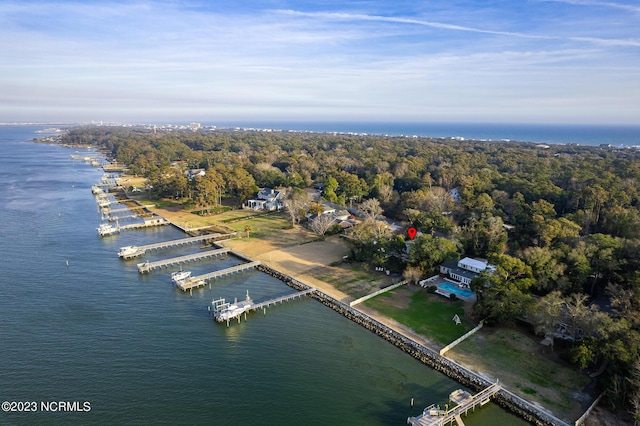 226 Oakleaf Dr, Pine Knoll Shores, NC 28512 - aerial overview of property's location featuring a large body of water and a forest