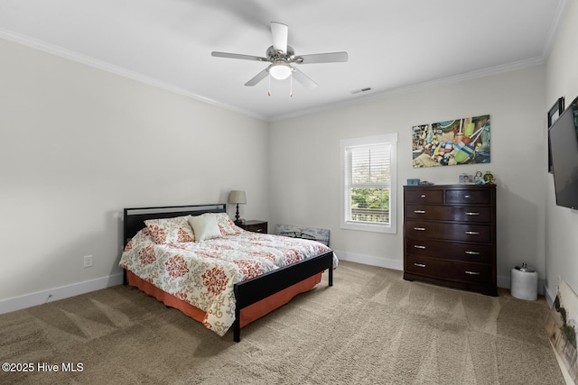 452 Crows Nest Ln, Sneads Ferry, NC 28460 - bedroom with crown molding, light carpet, baseboards, and ceiling fan