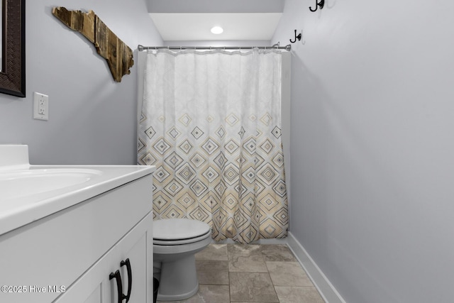 452 Crows Nest Ln, Sneads Ferry, NC 28460 - full bath featuring vanity, toilet, baseboards, and a shower with curtain