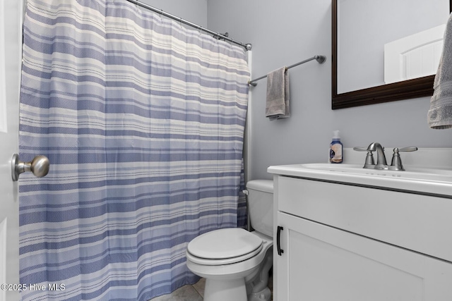 452 Crows Nest Ln, Sneads Ferry, NC 28460 - bathroom with toilet, vanity, and a shower with shower curtain