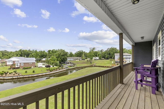 452 Crows Nest Ln, Sneads Ferry, NC 28460 - deck featuring a water view, a lawn, and a residential view