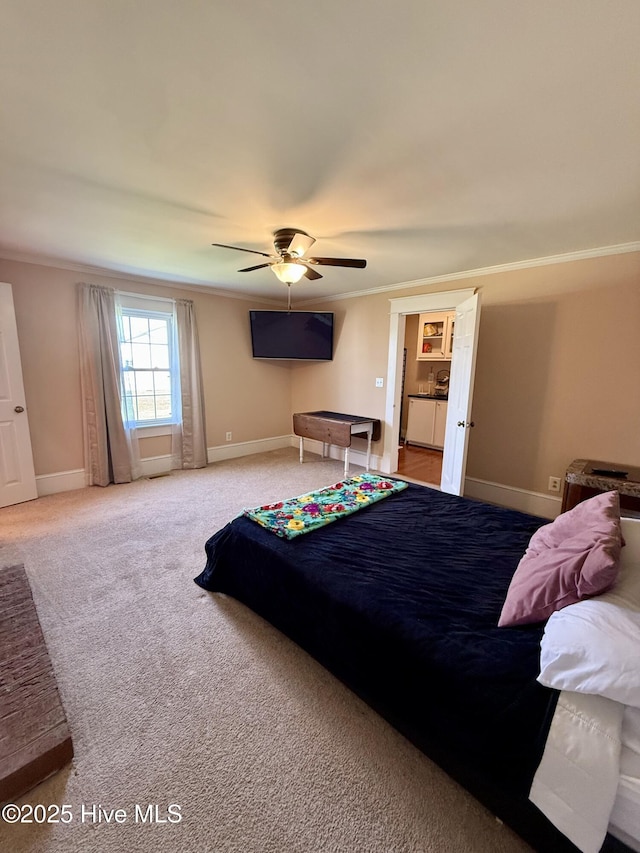 5934 NC-42, Macclesfield, NC 27852 - carpeted bedroom featuring crown molding, baseboards, and a ceiling fan