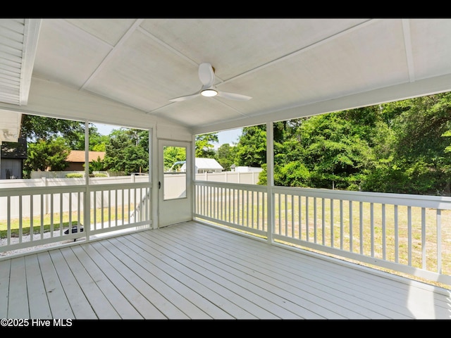 109 Inlet Ct, Hampstead, NC 28443 - wooden deck with ceiling fan and view of scattered trees