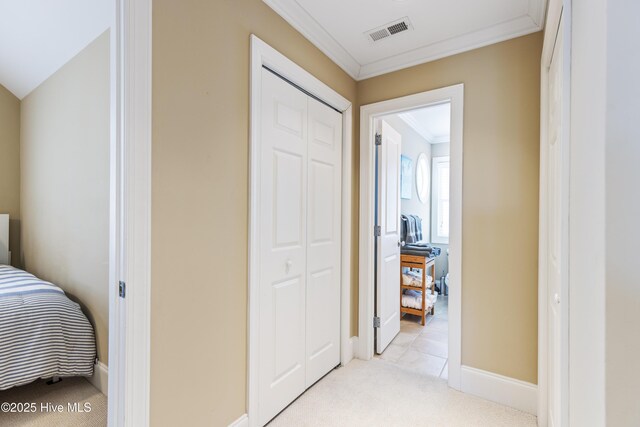 209 Georgia Ave, Carolina Beach, NC 28428 - full bath featuring vanity, toilet, tile patterned flooring, ornamental molding, and a shower with shower curtain