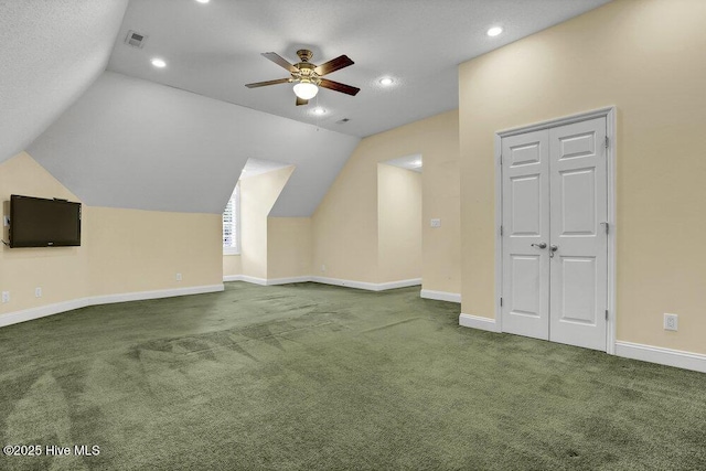 205 S Grist Mill Rd, Hampstead, NC 28443 - additional living space featuring a ceiling fan, carpet, baseboards, vaulted ceiling, and recessed lighting