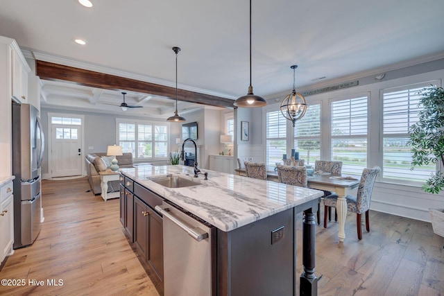 232 Trawlers Way, Wilmington, NC 28412 - kitchen featuring a sink, appliances with stainless steel finishes, crown molding, recessed lighting, and open floor plan