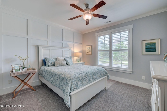 232 Trawlers Way, Wilmington, NC 28412 - bedroom with ornamental molding, light colored carpet, baseboards, and a ceiling fan