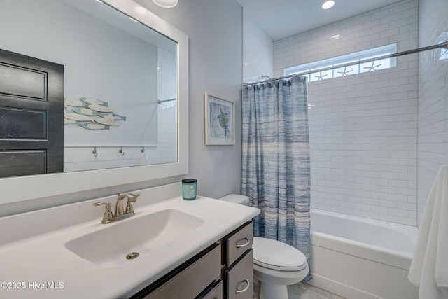 232 Trawlers Way, Wilmington, NC 28412 - full bathroom with toilet, vanity, shower / bath combination with curtain, and recessed lighting