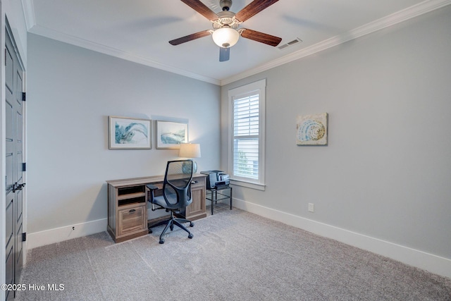232 Trawlers Way, Wilmington, NC 28412 - carpeted office space featuring ornamental molding, baseboards, and a ceiling fan