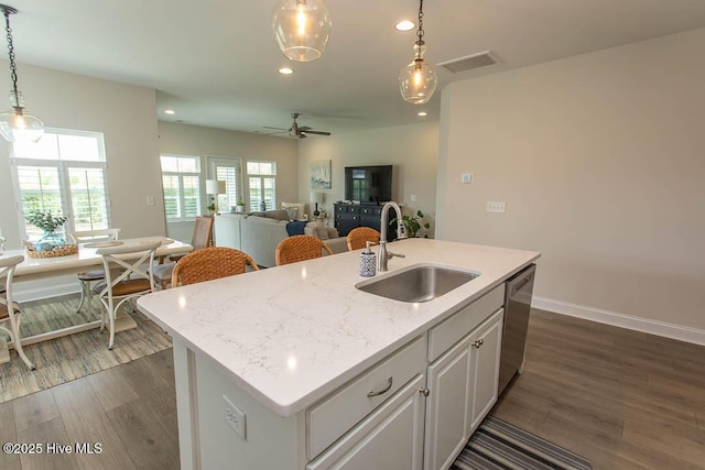 873 Bourne Dr SW, Ocean Isle Beach, NC 28469 - kitchen featuring a sink, dark wood-style floors, decorative light fixtures, and recessed lighting