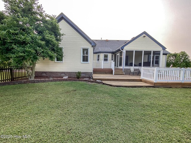813 Puddin Ridge Rd, Moyock, NC 27958 - back of house featuring crawl space, a deck, and a sunroom