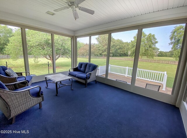 813 Puddin Ridge Rd, Moyock, NC 27958 - sunroom with a ceiling fan, plenty of natural light, and an outdoor hangout area