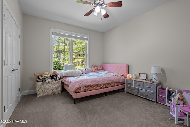 103 Sandspur Ln, West End, NC 27376 - bedroom with carpet, a closet, and ceiling fan
