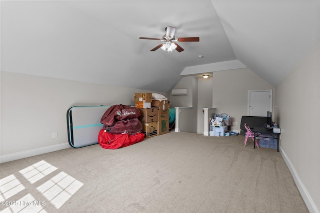 103 Sandspur Ln, West End, NC 27376 - additional living space featuring a wall unit AC, carpet floors, lofted ceiling, ceiling fan, and baseboards