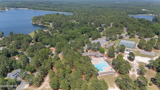 103 Sandspur Ln, West End, NC 27376 - aerial overview of property's location featuring a heavily wooded area, a large body of water, and a pool