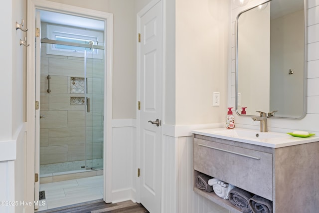 632 Settlers Ln, Kure Beach, NC 28449 - full bathroom featuring a stall shower and vanity