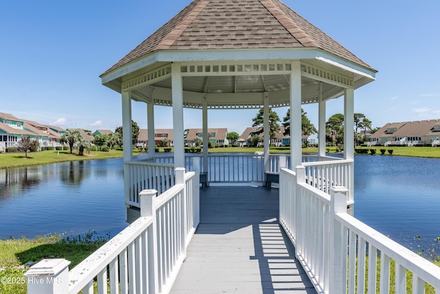 632 Settlers Ln, Kure Beach, NC 28449 - dock featuring a gazebo, a water view, and a residential view