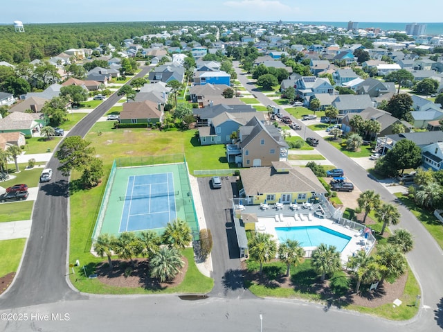 632 Settlers Ln, Kure Beach, NC 28449 - aerial perspective of suburban area featuring a pool