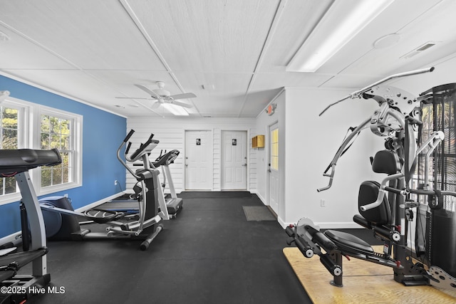 632 Settlers Ln, Kure Beach, NC 28449 - exercise room with baseboards and ceiling fan