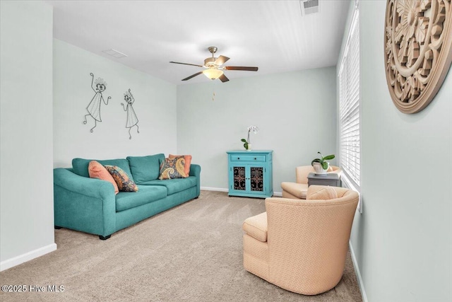 1233 Lt Congleton Rd, Wilmington, NC 28409 - living room with carpet, ceiling fan, and baseboards