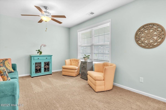 1233 Lt Congleton Rd, Wilmington, NC 28409 - living area with ceiling fan, carpet flooring, and baseboards