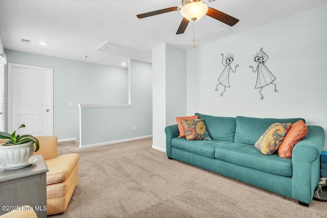 1233 Lt Congleton Rd, Wilmington, NC 28409 - living area with attic access, carpet flooring, a ceiling fan, baseboards, and recessed lighting