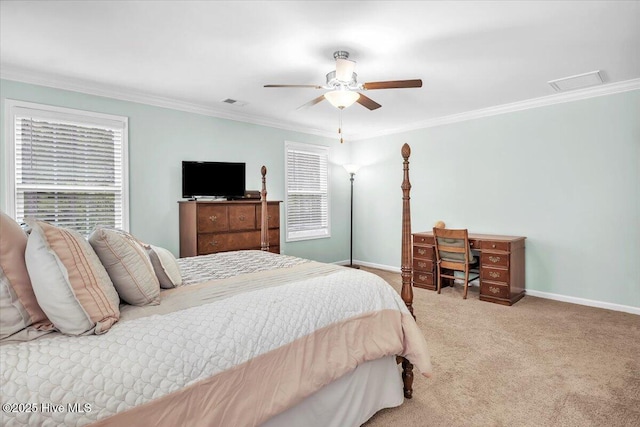 1233 Lt Congleton Rd, Wilmington, NC 28409 - bedroom with multiple windows, ornamental molding, carpet, baseboards, and ceiling fan