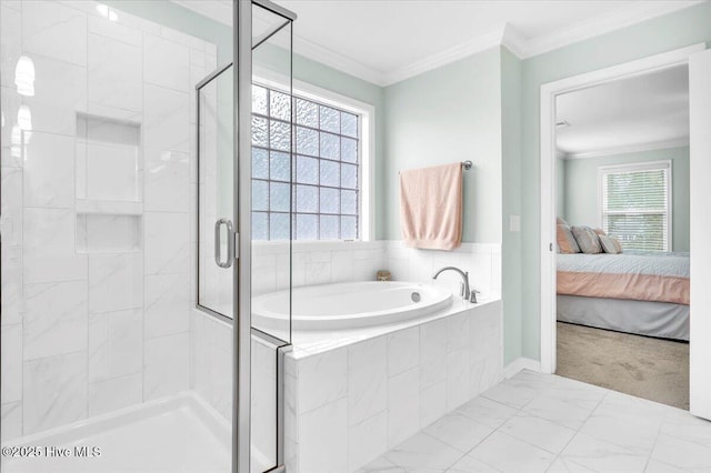 1233 Lt Congleton Rd, Wilmington, NC 28409 - bathroom with ensuite bath, ornamental molding, a bath, and a stall shower