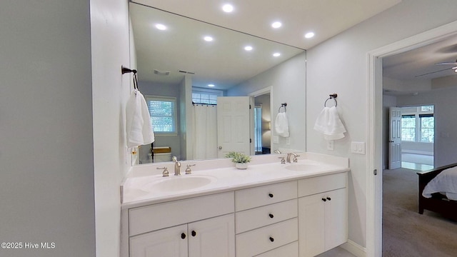 2019 Royal Pines Dr, New Bern, NC 28560 - full bathroom featuring double vanity, ensuite bathroom, and recessed lighting