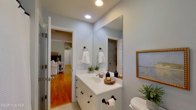 2019 Royal Pines Dr, New Bern, NC 28560 - bathroom with vanity, toilet, and recessed lighting